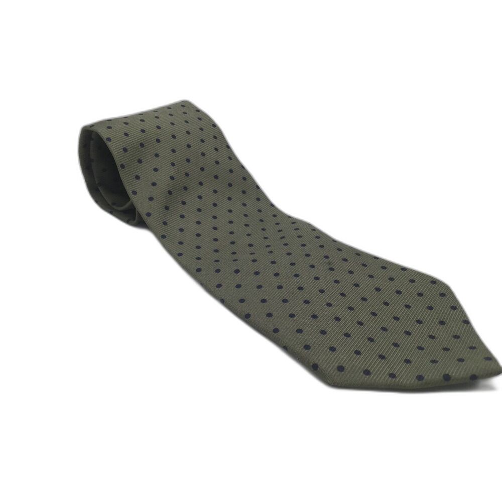 Tommy Hilfiger Italian Silk Tie Green Polka Dots 3.5 Inch Quiet Luxury Formal